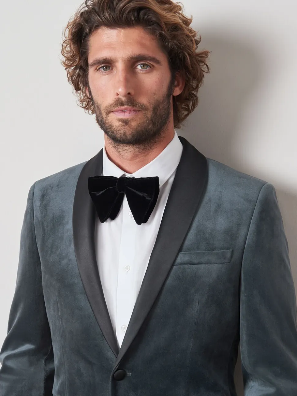 Grijs - Slim Fit - Fluwelen blazer
