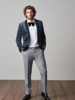 Grijs - Slim Fit - Fluwelen blazer