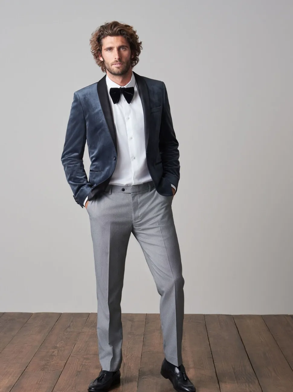 Grijs - Slim Fit - Fluwelen blazer