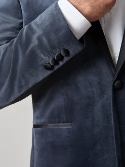 Grijs - Slim Fit - Fluwelen blazer