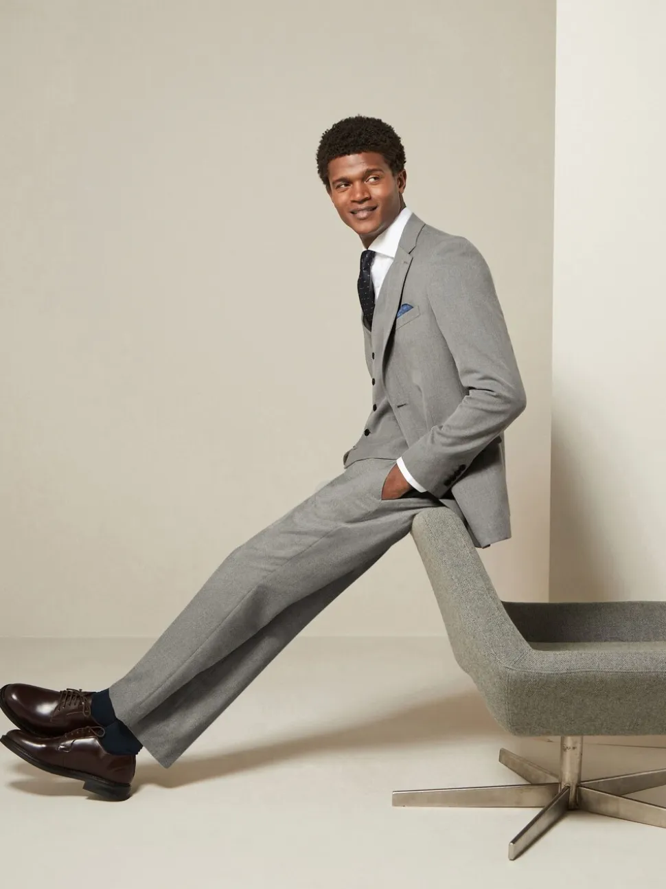 Grijs - Slim Fit - Kostuum met textuur: colbert