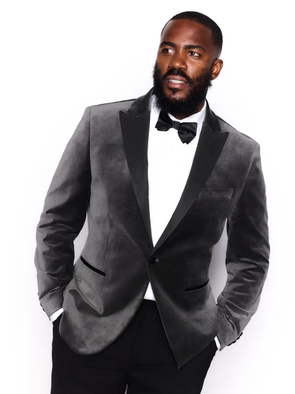 Grijs - Slim Fit - Motionflex stretchyfluwelen Blazer