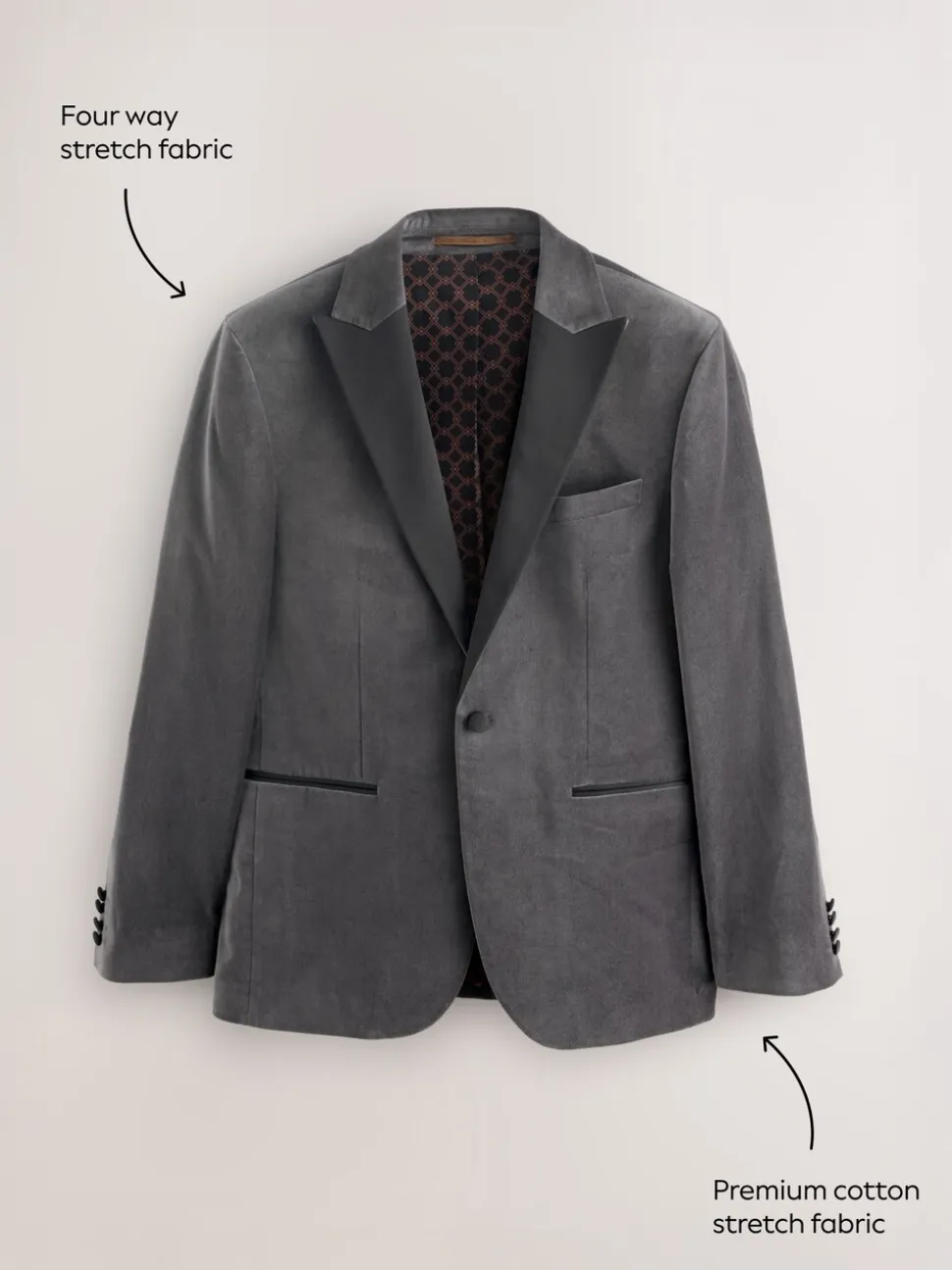 Grijs - Slim Fit - Motionflex stretchyfluwelen Blazer