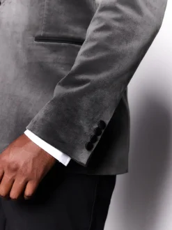 Grijs - Slim Fit - Motionflex stretchyfluwelen Blazer