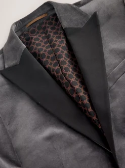 Grijs - Slim Fit - Motionflex stretchyfluwelen Blazer