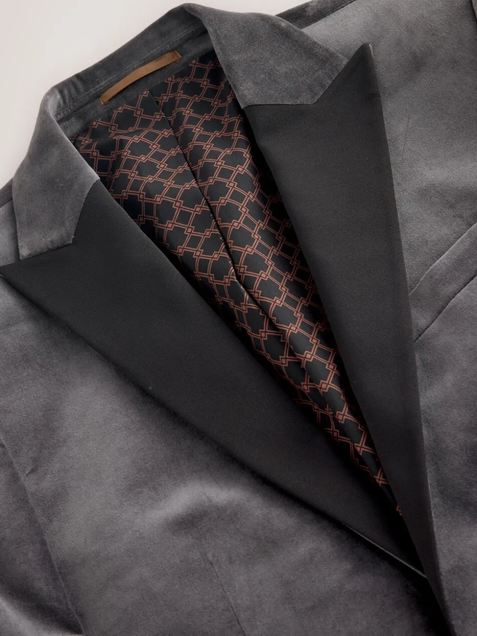 Grijs - Slim Fit - Motionflex stretchyfluwelen Blazer