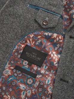 Grijs - Slim Fit - Signature Nova Fides Blazer van wolblend met visgraatmotief