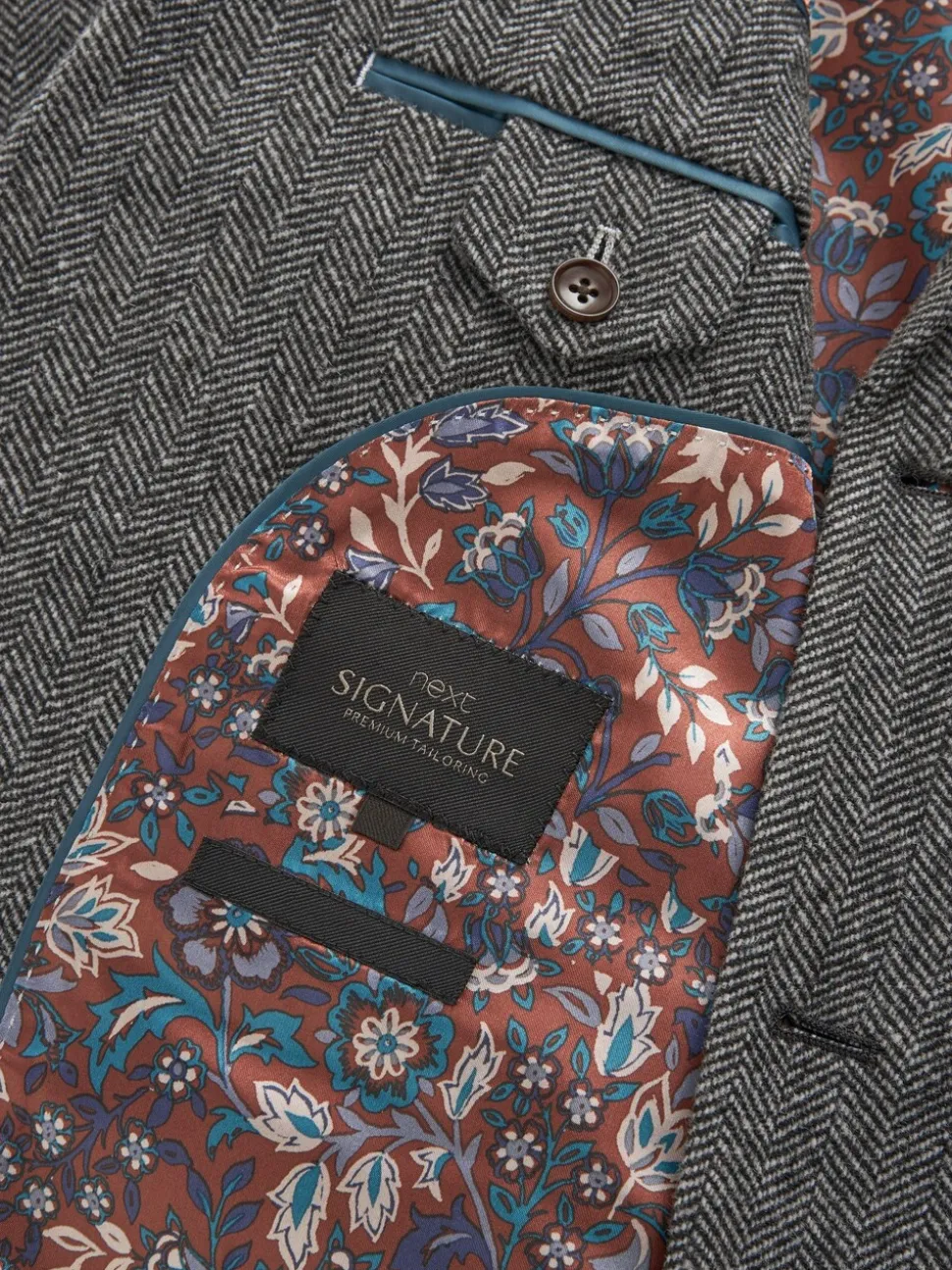 Grijs - Slim Fit - Signature Nova Fides Blazer van wolblend met visgraatmotief