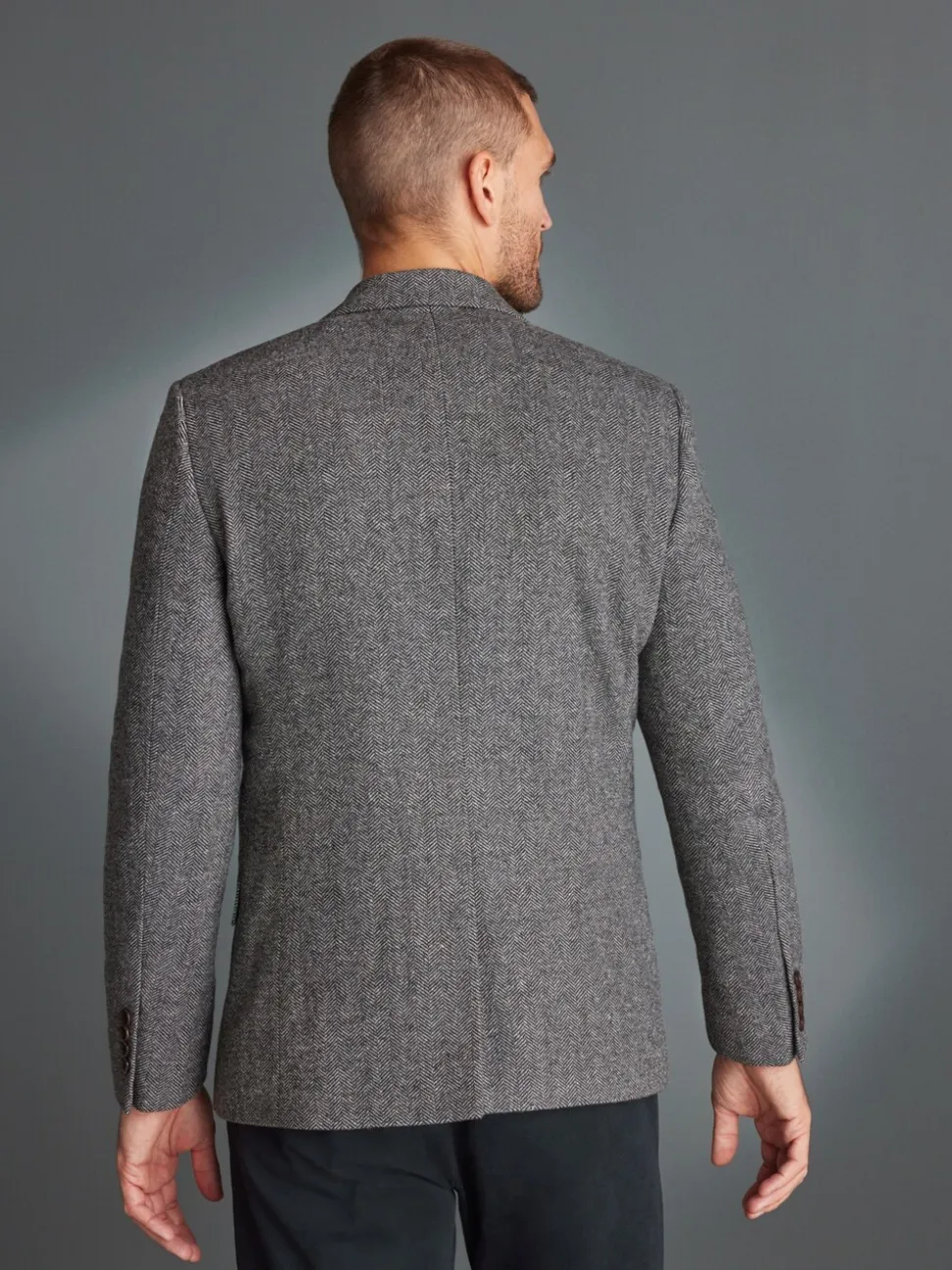 Grijs - Slim Fit - Signature Nova Fides Blazer van wolblend met visgraatmotief