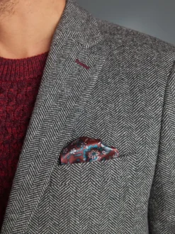 Grijs - Slim Fit - Signature Nova Fides Blazer van wolblend met visgraatmotief