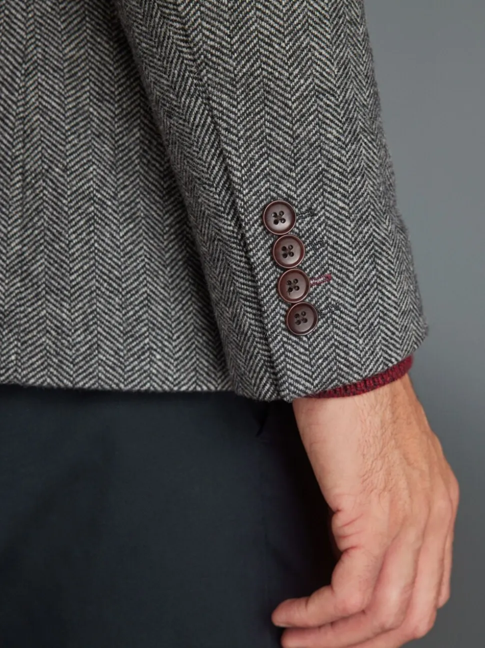 Grijs - Slim Fit - Signature Nova Fides Blazer van wolblend met visgraatmotief