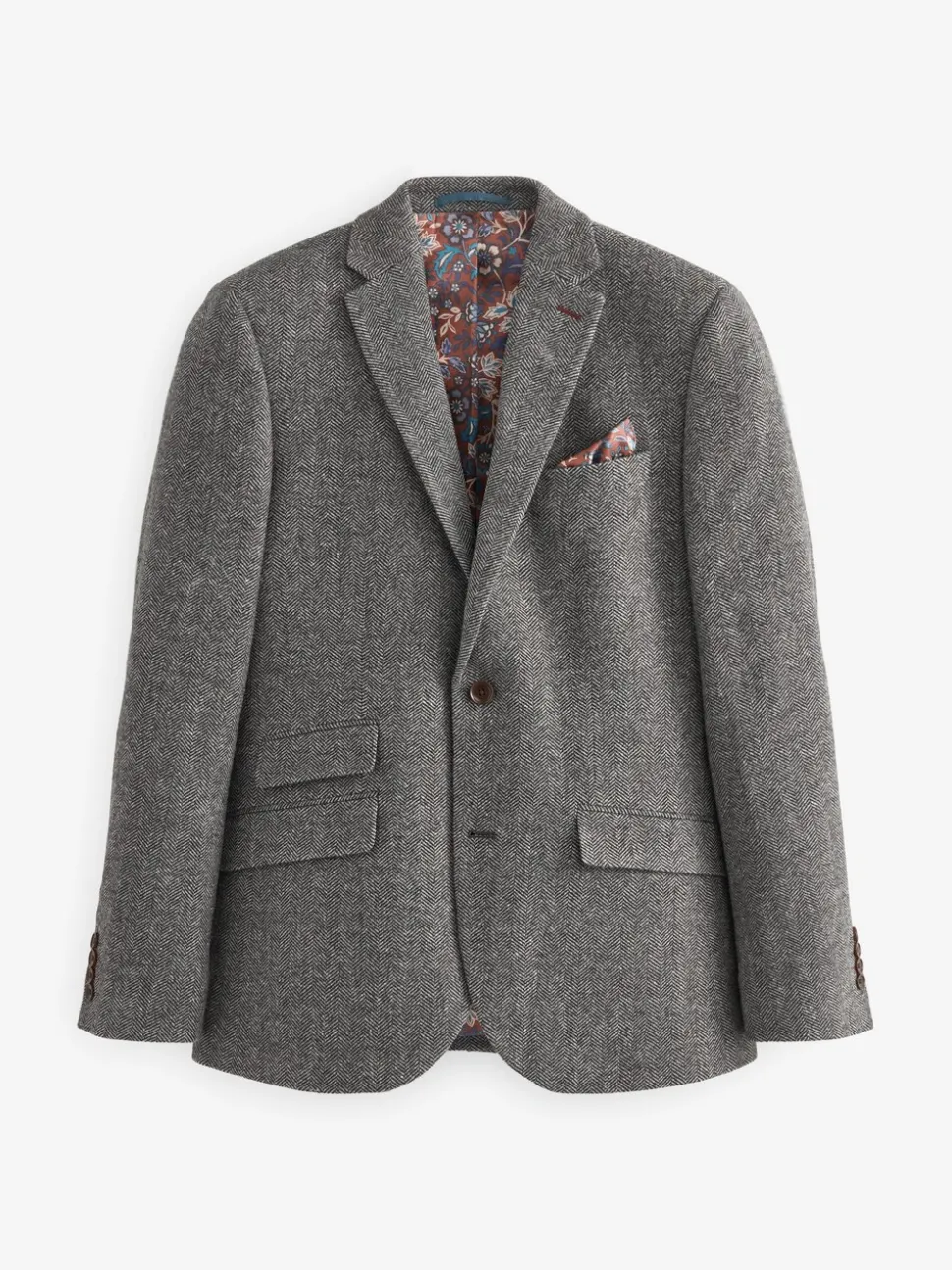 Grijs - Slim Fit - Signature Nova Fides Blazer van wolblend met visgraatmotief