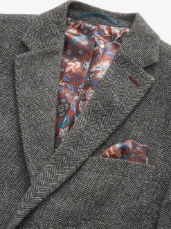 Grijs - Slim Fit - Signature Nova Fides Blazer van wolblend met visgraatmotief