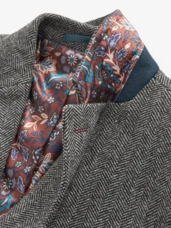 Grijs - Slim Fit - Signature Nova Fides Blazer van wolblend met visgraatmotief