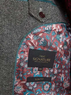 Grijs - Slim Fit - Signature Nova Fides Blazer van wolblend met visgraatmotief