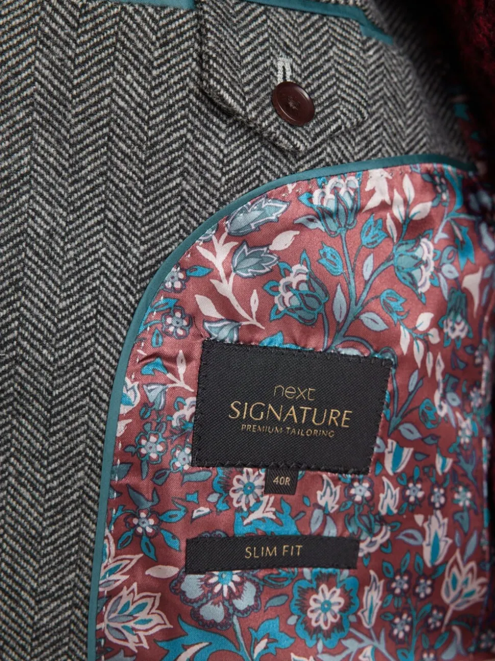 Grijs - Slim Fit - Signature Nova Fides Blazer van wolblend met visgraatmotief