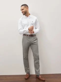 Grijs - Slim Fit - Zachte chino met print en riem