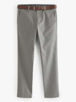 Grijs - Slim Fit - Zachte chino met print en riem