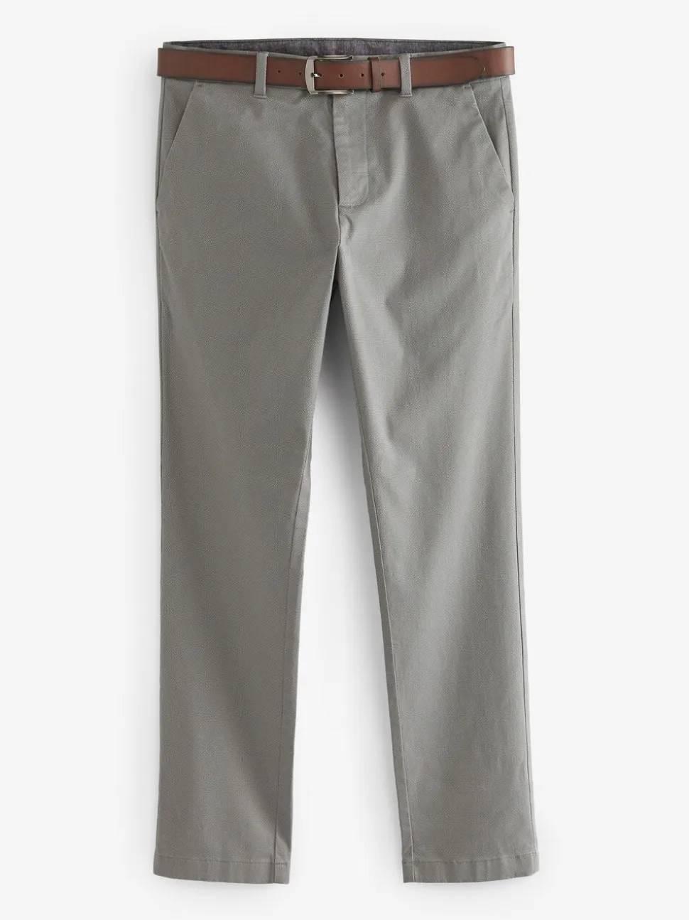 Grijs - Slim Fit - Zachte chino met print en riem