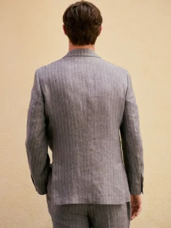 Grijs - Slim fit Signature Leomaster Italiaans gestreept linnen colbert