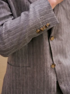 Grijs - Slim fit Signature Leomaster Italiaans gestreept linnen colbert