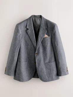 Grijs - Slim fit Signature Leomaster Italiaans gestreept linnen colbert