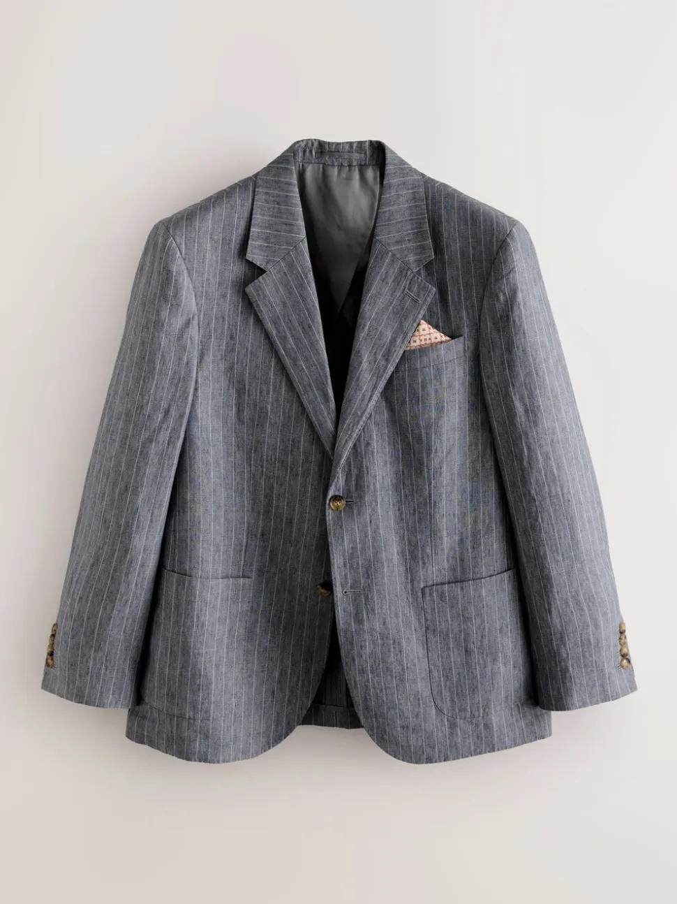 Grijs - Slim fit Signature Leomaster Italiaans gestreept linnen colbert