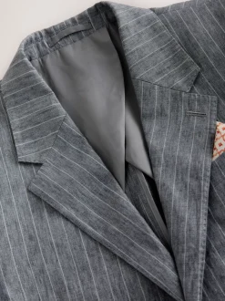 Grijs - Slim fit Signature Leomaster Italiaans gestreept linnen colbert