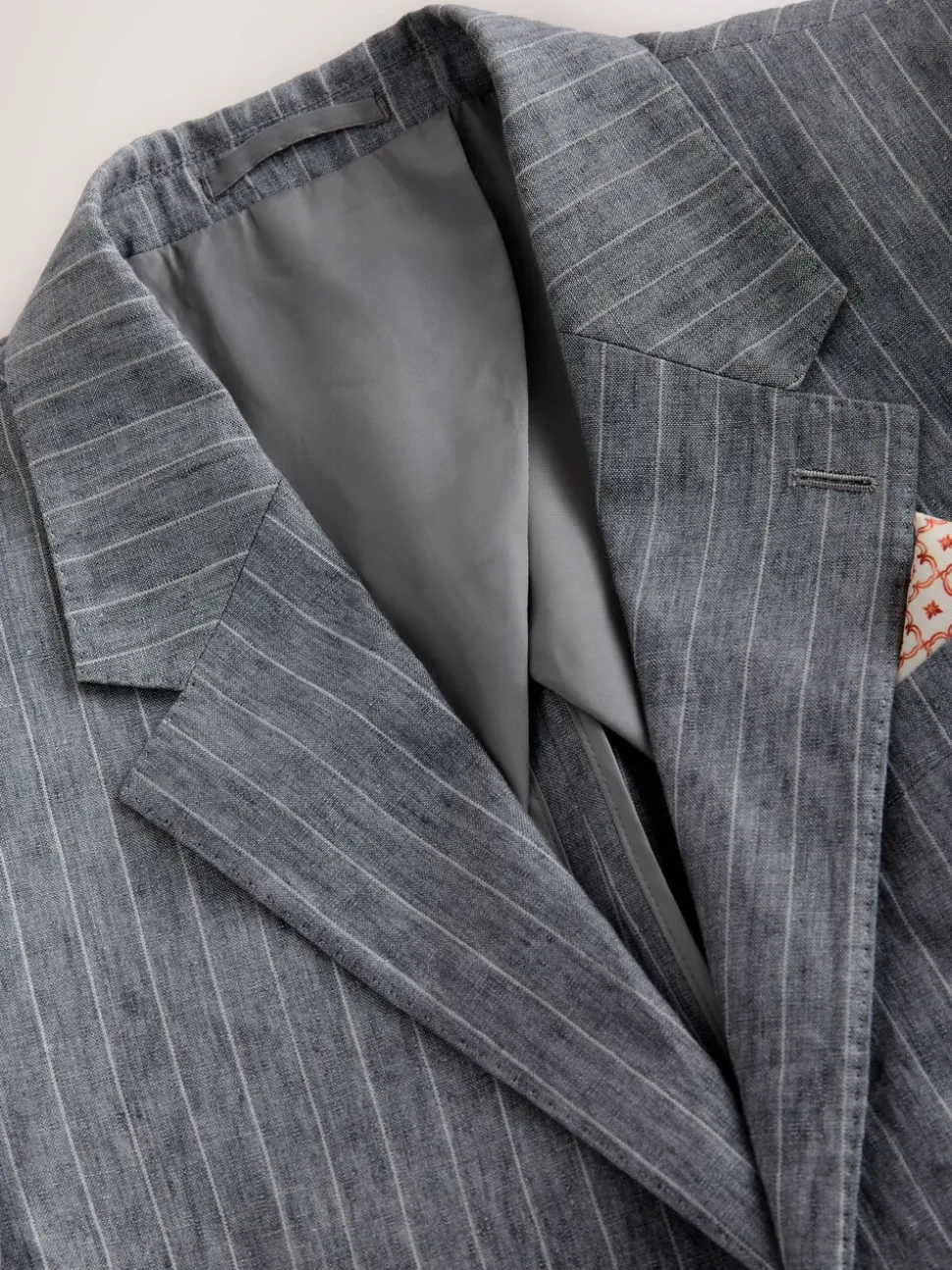 Grijs - Slim fit Signature Leomaster Italiaans gestreept linnen colbert