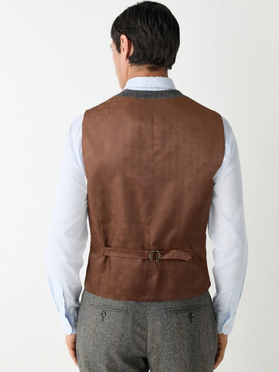 Grijs - Slim Fit Wool Blend Herringbone Stripe Suit Waistcoat