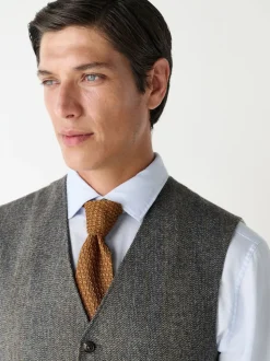 Grijs - Slim Fit Wool Blend Herringbone Stripe Suit Waistcoat