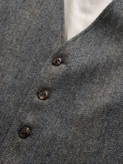 Grijs - Slim Fit Wool Blend Herringbone Stripe Suit Waistcoat