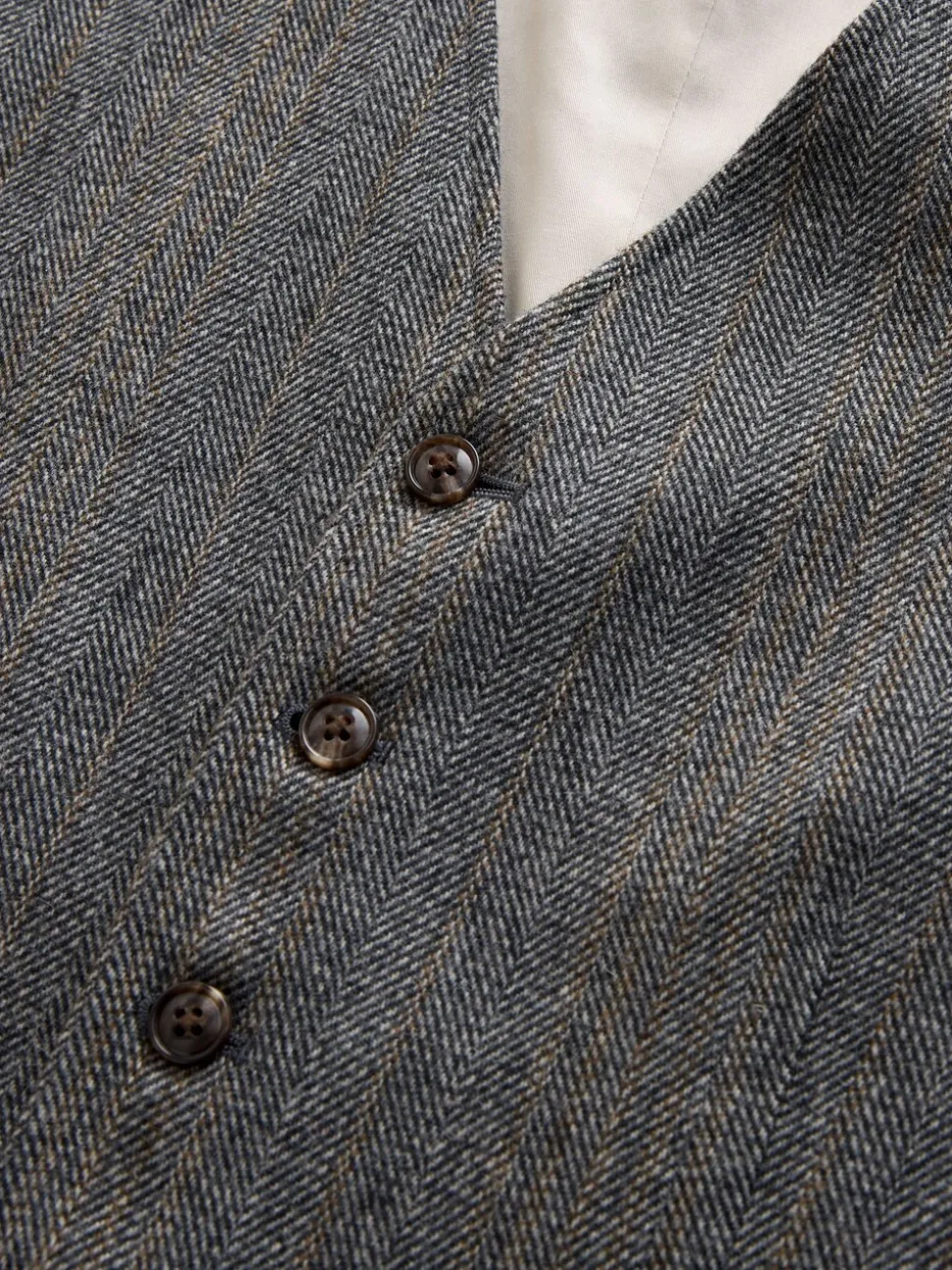 Grijs - Slim Fit Wool Blend Herringbone Stripe Suit Waistcoat