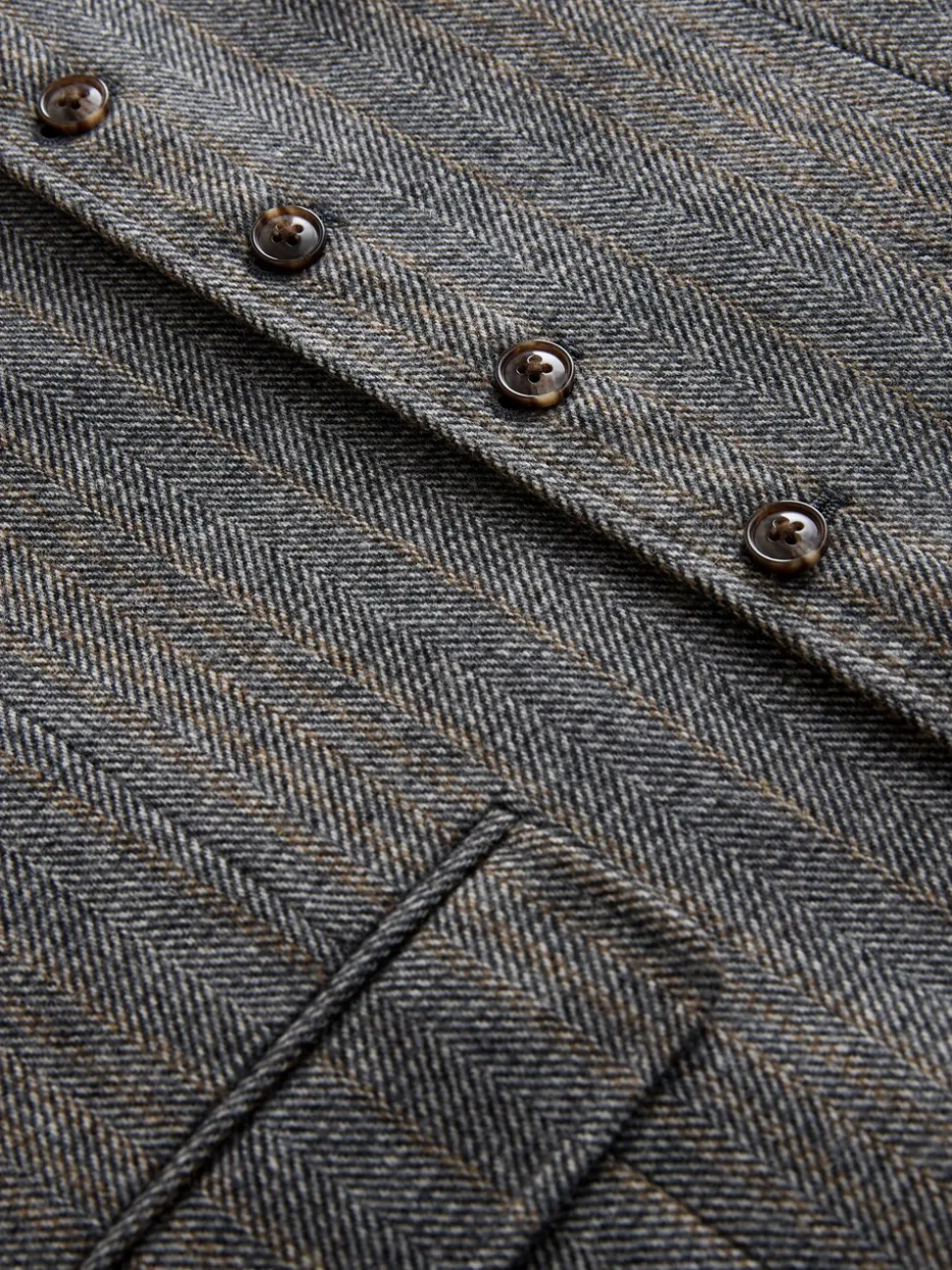 Grijs - Slim Fit Wool Blend Herringbone Stripe Suit Waistcoat