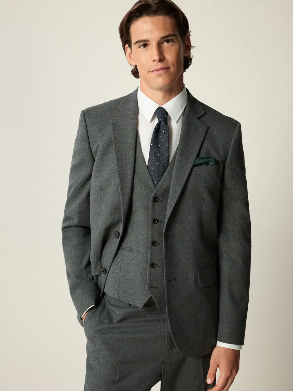 Grijs - Slim-fit flanellen colbert