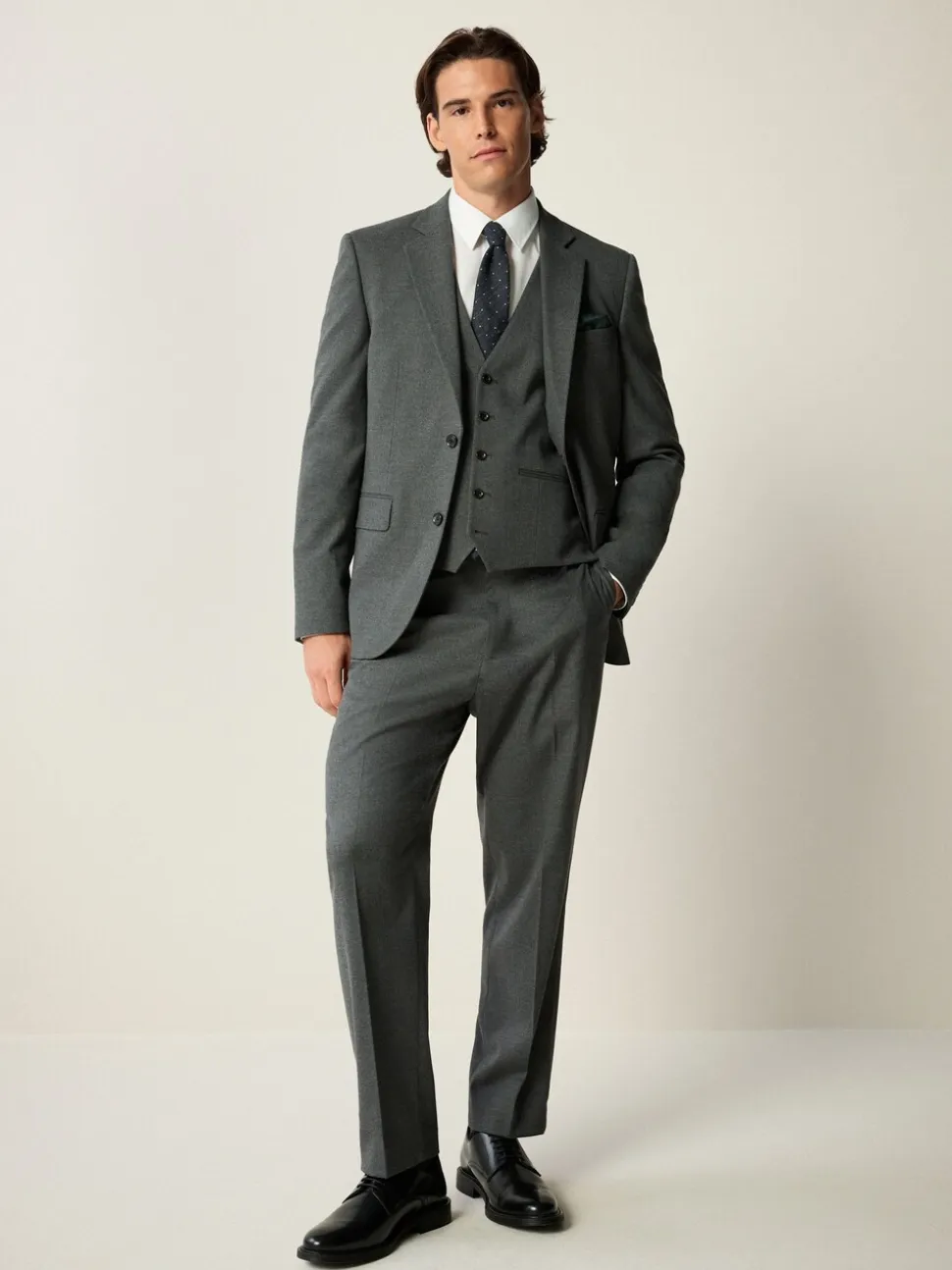 Grijs - Slim-fit flanellen colbert