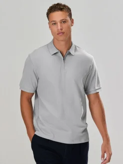 Grijs - Smart poloshirt met textuur en rits