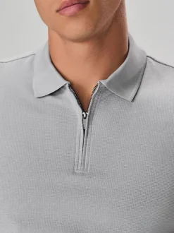 Grijs - Smart poloshirt met textuur en rits