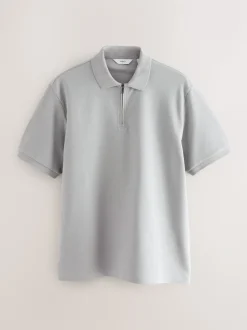 Grijs - Smart poloshirt met textuur en rits