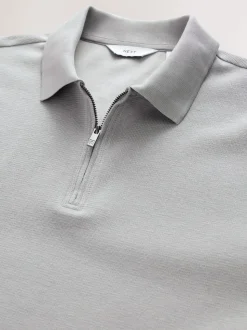 Grijs - Smart poloshirt met textuur en rits