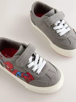 Grijs - Sneakers met klittenbandsluiting, elastische veters en Spidermanprint