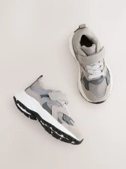Grijs - Sneakers met klittenbandsluiting en elastische veters