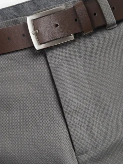 Grijs - Straight fit - Zachte chino met print en riem