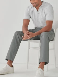 Grijs - Straight fit - Zachte chino met print en riem