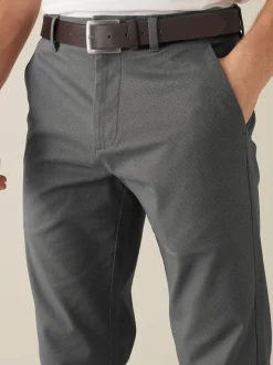Grijs - Straight fit - Zachte chino met print en riem