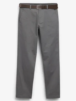 Grijs - Straight fit - Zachte chino met print en riem