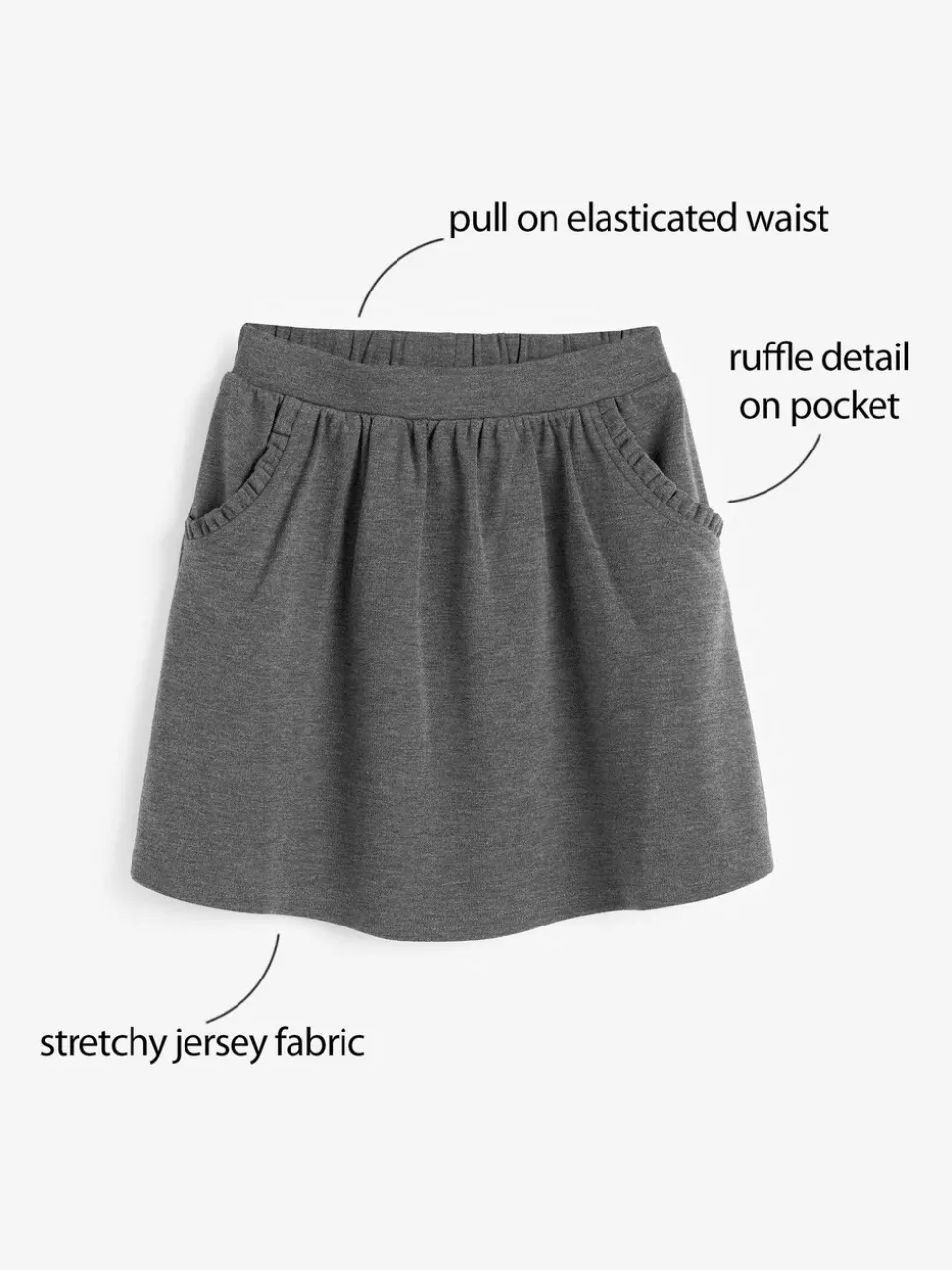Grijs - Stretchy schoolrok met elastische tailleband (3 - 16 jr)