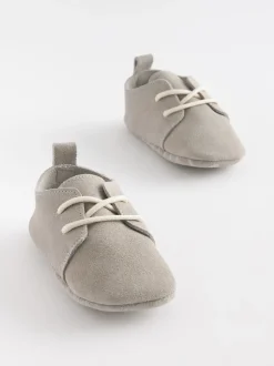 Grijs - Suède babyschoenen met veters (0-24 mnd)