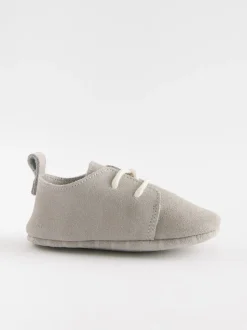 Grijs - Suède babyschoenen met veters (0-24 mnd)