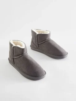 Grijs - Suède pantoffellaarsjes met voering van imitatiebont